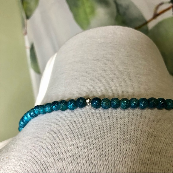 Handmade Metallic Turquoise and Black/White Necklace Medium Length - Picture 5 of 8